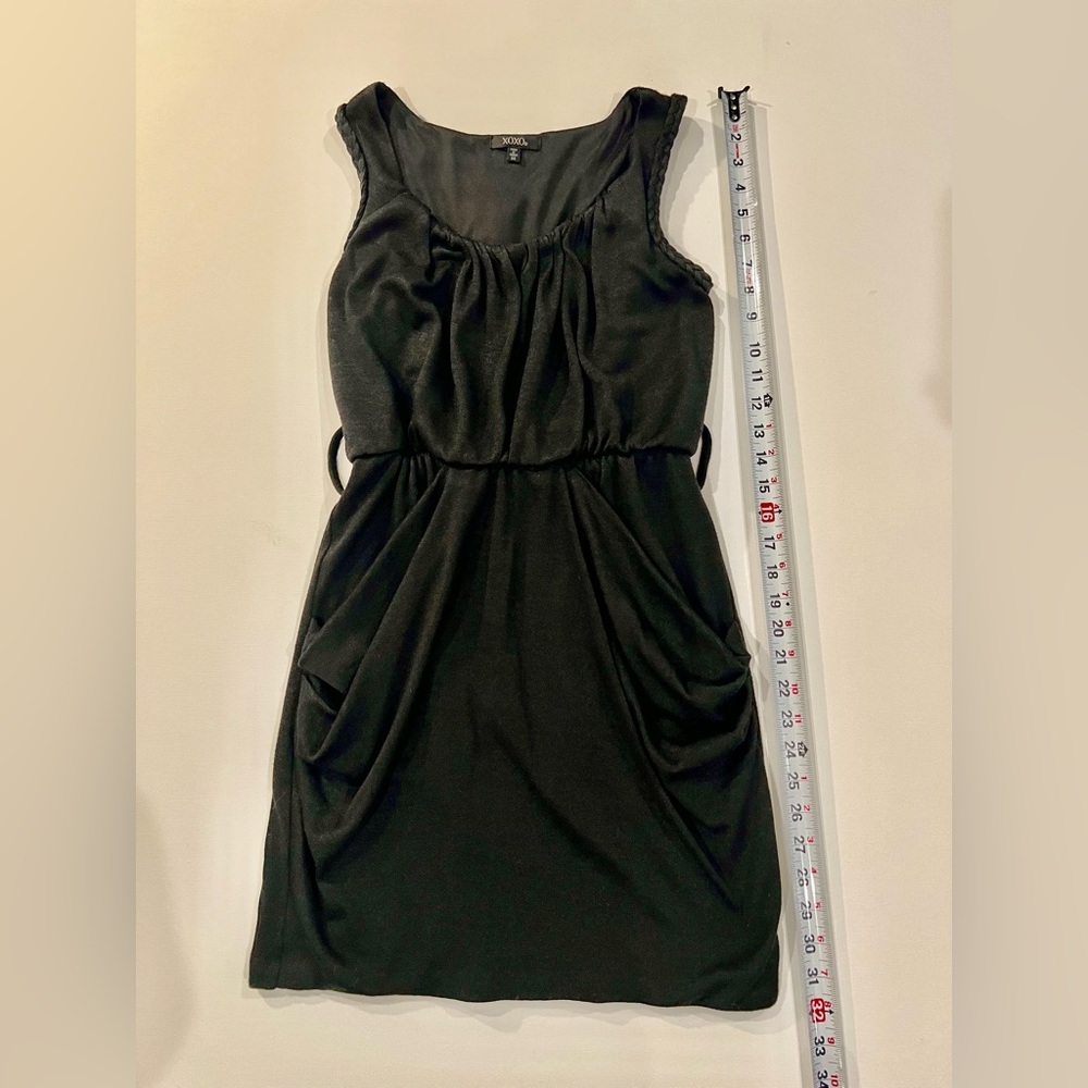 XOXO Y2K Belted Tiered Tassel Drape Dress Braided Black Gold Accents Extra Small - Picture 4 of 16